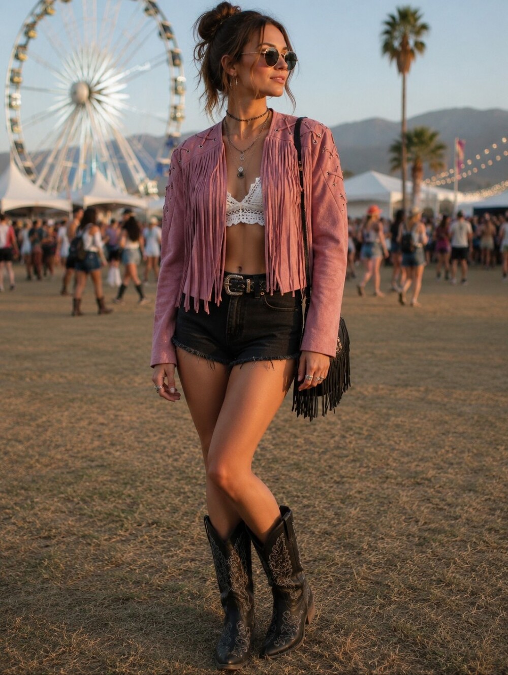 SHEIN Mauve Fringe Suede Jacket